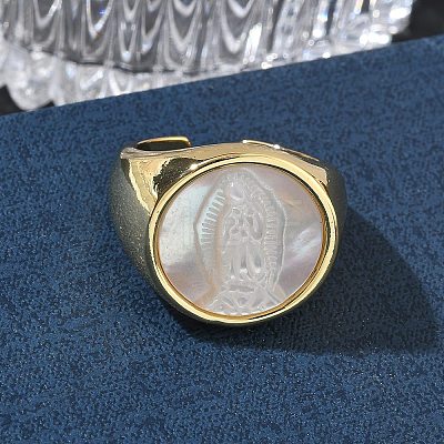Brass & White Shell Cuff Open Rings KK-CBA56EF-42C-G-1