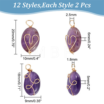 HOBBIESAY 4 Sets 2 Styles Natural Mixed Gemstone Pendants G-HY0001-61-1