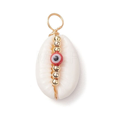 Natural Cowrie Shell Pendants PALLOY-JF02662-01-1