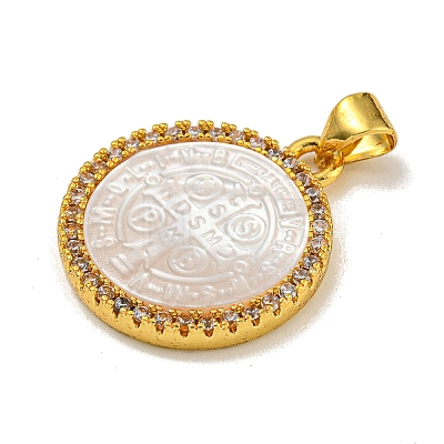 Rack Plating Brass Micro Pave Clear Cubic Zirconia Flat Round Pendants KK-U025-10G-07-1