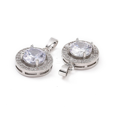 Brass Micro Pave Clear Cubic Zirconia Pendants KK-E068-VC440-1