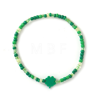 Saint Patrick's Day Glass Seed Bead Stretch Bracelets RL8024-3-1