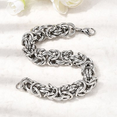 201 Stainless Steel Byzantine Chains Chain Bracelets for Women Men STAS-T077-18P-1