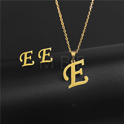 304 Stainless Steel Letter Pendant Necklaces & Stud Earrings Sets WG4BFDA-05-1