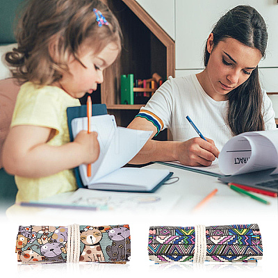 CRASPIRE 2Pcs 2 Style Pattern Handmade Canvas Pencil Roll Wrap AJEW-CP0001-41A-1