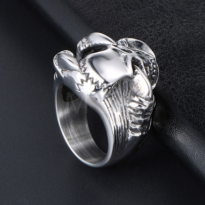 Titanium Steel Skull with Claw Finger Ring SKUL-PW0002-031D-P-1