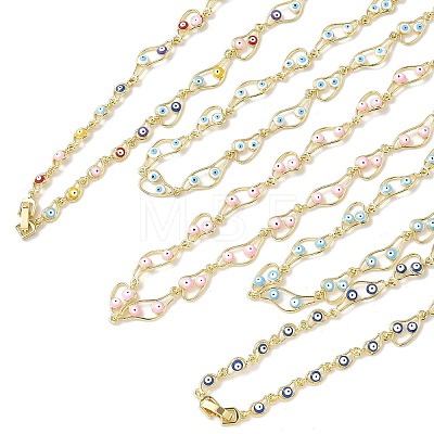 Brass Enamel Evil Eye Link Chain Necklaces NJEW-G183-01G-1