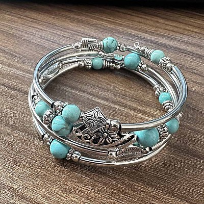 Bohemian Multi-Layered Synthetic Turquoise Wrap Bracelet Women's Jewelry MV3343-2-1