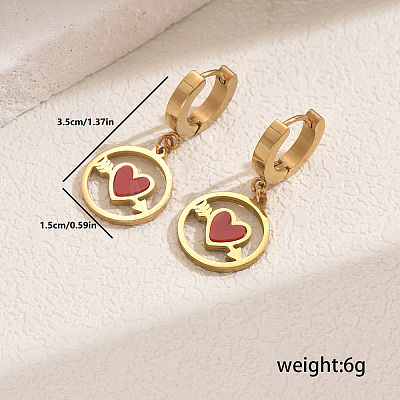 Stainless Steel Flat Round with Hollow Heart Hoop Earrings Daily Holiday Accessories OM1741-2-1