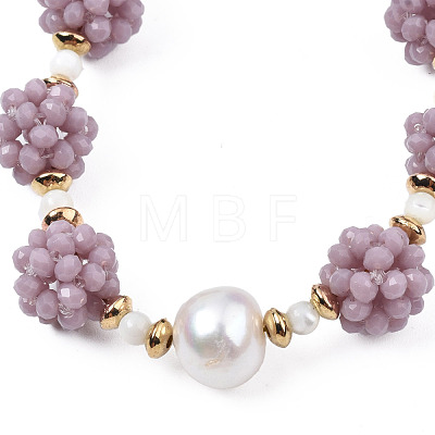 Natural Pearl & Glass Braided Slider Bracelet BJEW-N018-01-1
