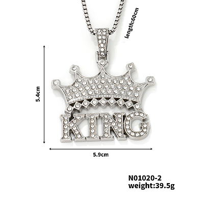 Rhinestone Crown Necklace with 3D English Letter Pendant EA8814-2-1