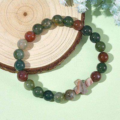 8.5MM Natural Indian Agate Round Beaded Stretch Bracelets BJEW-JB14342-01-1