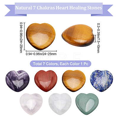 Beebeecraft 7Pcs 7 Styles Natural Gemstone Healing Heart Figurines G-BBC0001-49-1