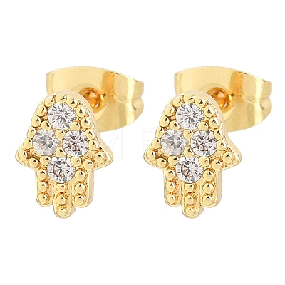 Brass Micro Pave Clear Cubic Zirconia Stud Earrings EJEW-F405-21B-G-1