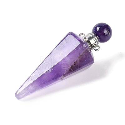 Natural Amethyst Faceted Cone Openable Perfume Bottle Big Pendants G-L524-18P-10-1