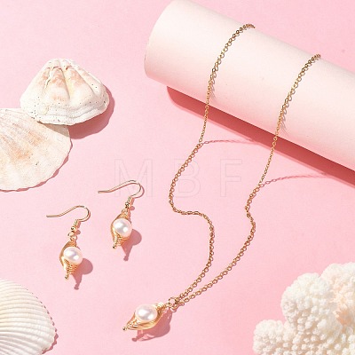Natural Pearl Pendant Necklace & Dangle Earrings SJEW-JS01276-1