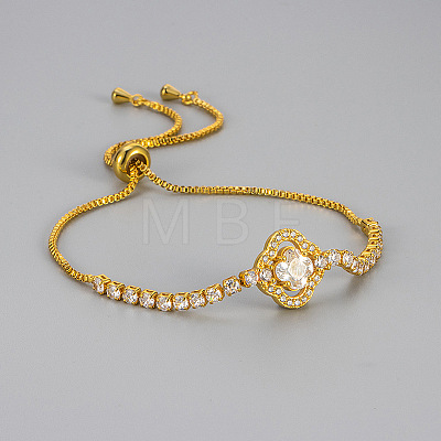 Brass Micro Pave Clear Cubic Zirconia Box Chain Slider Bracelets WG19F23-01-1