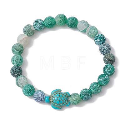 Dyed Natural Weathered Agate Round Beaded Stretch Bracelets BJEW-JB11074-03-1