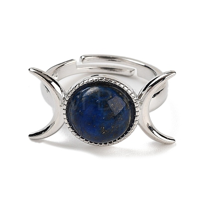 Dyed Natural Lapis Lazuli Adjustable Rings RJEW-K271-01P-11-1