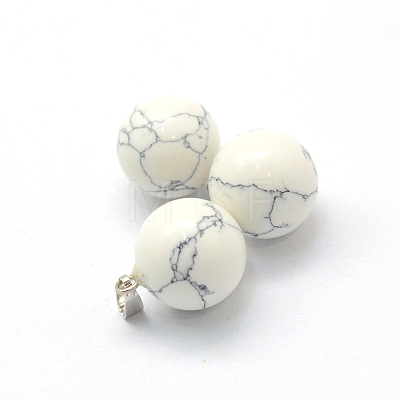 Round Natural Howlite Pendants G-Q434-13-1