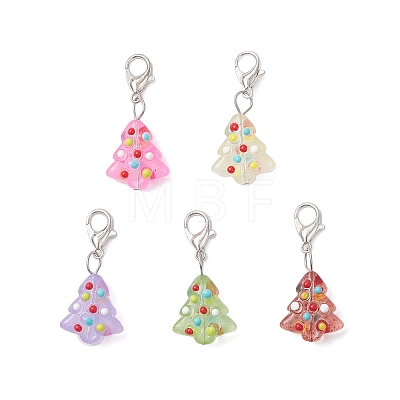Handmade Bumpy Glass Christmas Tree Pendant Decorations HJEW-JM04171-02-1