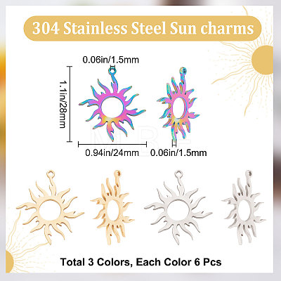 18Pcs 3 Colors 304 Stainless Steel Pendants STAS-BBC0001-77-1