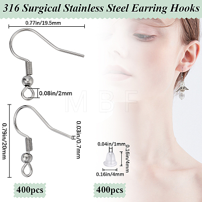 400Pcs 316 Surgical Stainless Steel Hook Earrings STAS-BBC0006-23-1