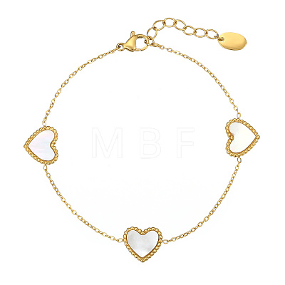 Fashionable Stainless Steel White Shell Heart Bracelet for Women PU8825-1-1