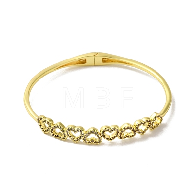 Rack Plating Brass Micro Pave Clear Cubic Zirconia Hollow Multi Heart Hinged Bangles BJEW-H616-03G-1