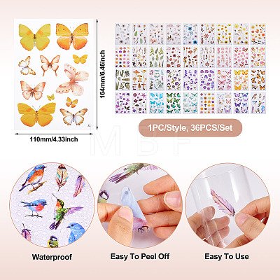 36Pcs 36 Styles PET Waterproof Stickers STIC-TAC0001-004-1