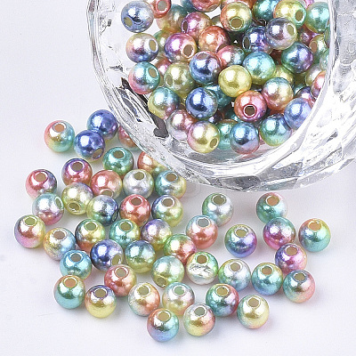 Rainbow ABS Plastic Imitation Pearl Beads X1-OACR-Q174-8mm-07-1