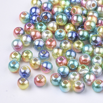 Rainbow ABS Plastic Imitation Pearl Beads OACR-Q174-4mm-07-1