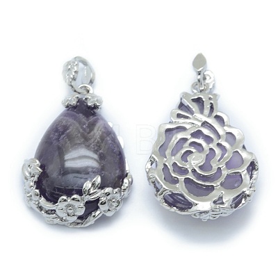 Natural Amethyst Pendants G-P393-B06-1