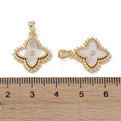 Brass & Shell & Clear Cubic Zirconia Pendants KK-G497-12G-1