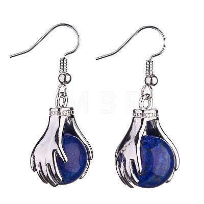 Natural Lapis Lazuli Palm Dangle Earrings EJEW-A092-09P-15-1