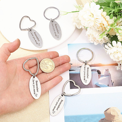 GOMAKERER 6Pcs 2 Styles Mother's Day Oval with Word Remember I Love You Mom Stainless Steel Keychain AJEW-GO0001-57-1