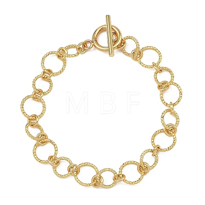 Brass Diamond Cut Textured Round Link Chain Bracelets for Women BJEW-JB14115-1