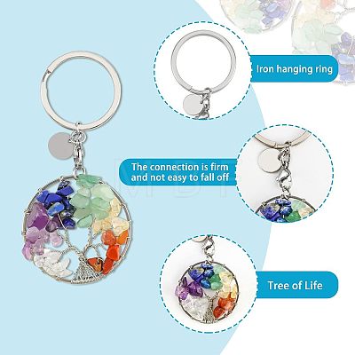 4Pcs 2 Style Natural Mixed Stone Keychains KEYC-FH0001-13-1