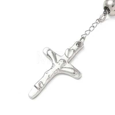 Tarnish Resistant Men's Rosary Bead Necklace with Crucifix Cross NJEW-I011-8mm-06-1
