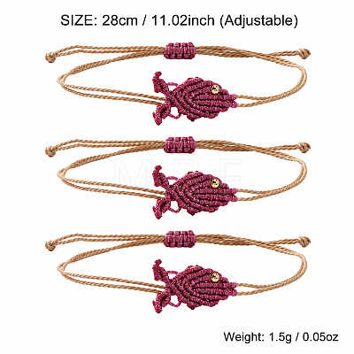 Ocean Adjustable Braided Wax Cord Fish Link Bracelet Sets with Brass Beads for Women XU5174-1-1