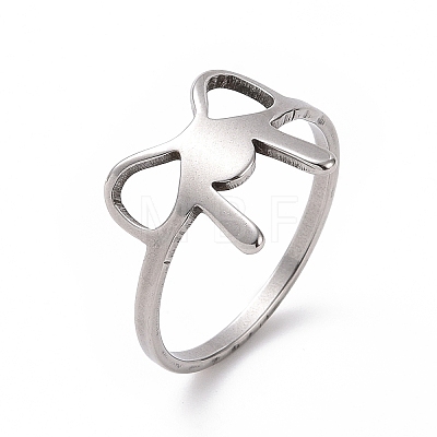201 Stainless Steel Bowknot Finger Ring RJEW-J051-17P-1