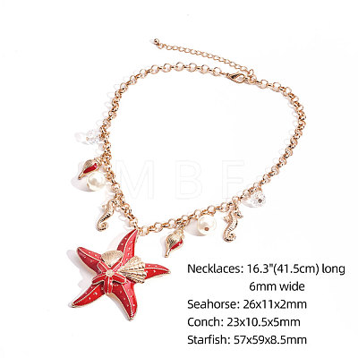   Ocean Theme Alloy Enamel Pendant Necklaces NJEW-PH0005-05G-1