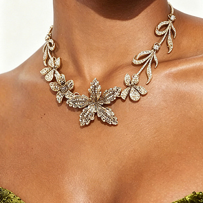 Alloy Crystal Rhinestone Flower Bib Necklaces for Women WGBAD31-01-1