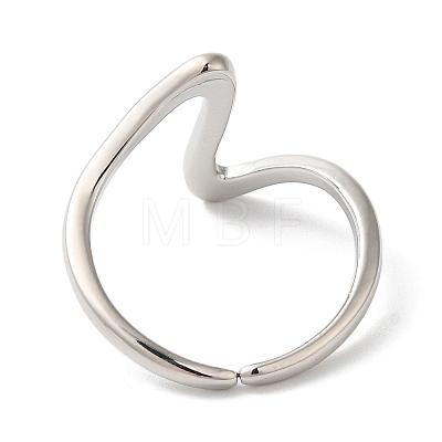 Rack Plating Wave Brass Open Cuff Ring for Women RJEW-S413-04P-1