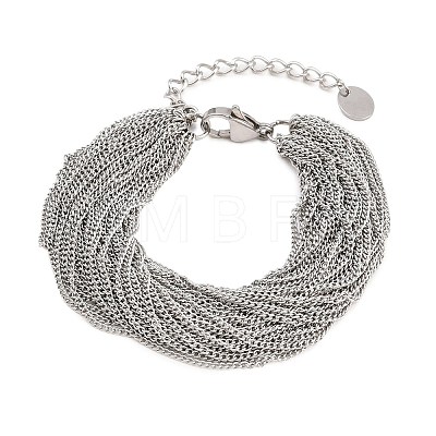 304 Stainless Steel Cuban Chain Multi-strand Bracelets for Women BJEW-D460-01P-1