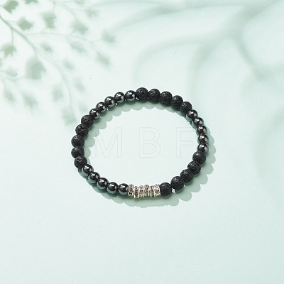 Natural Lava Rock & Synthetic Hematite Stretch Bracelet BJEW-JB08472-01-1