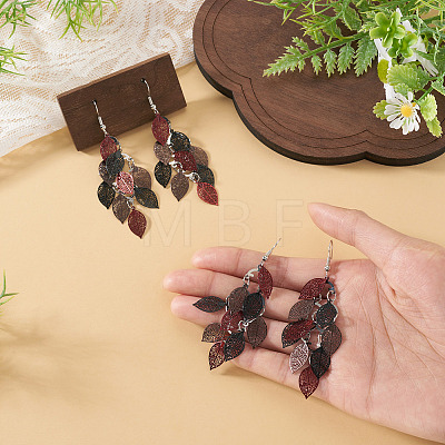 2 Pairs 430 Stainless Steel Leaf Dangle Earrings EJEW-TA0001-83C-1