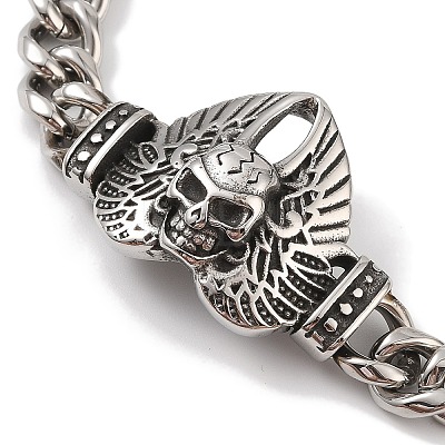 304 Stainless Steel Viking Wing Skull Link Chain Bracelets for Men BJEW-B096-49D-1