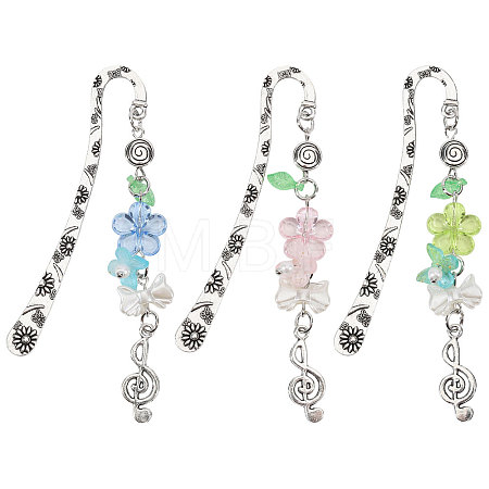 3Pcs 3 Colors Zinc Alloy Hook Bookmarks AJEW-GL0003-53-1