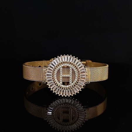 Brass Micro Pave Clear Cubic Zirconia Bangles for Women FS-WGA7409-08-1